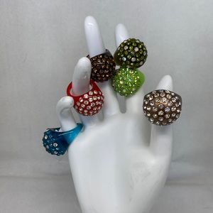 😀$9 each, 2/$15 lucite and rhinestone dome rings